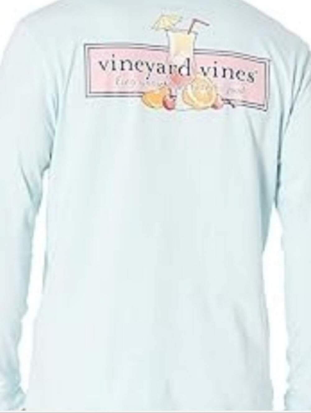Vineyard Vines Pale Blue Long-Sleeve Tee with Pink Logo Panel